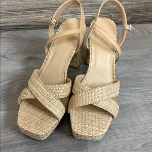 Beige Woven Platform Sandals
